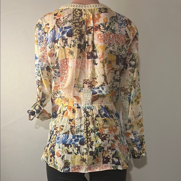 ANTHROPOLOGIE | Maeve Roll Tab Sleeve 100%Cotton Embroidered Top Blouse Sz 6 - Picture 10 of 16